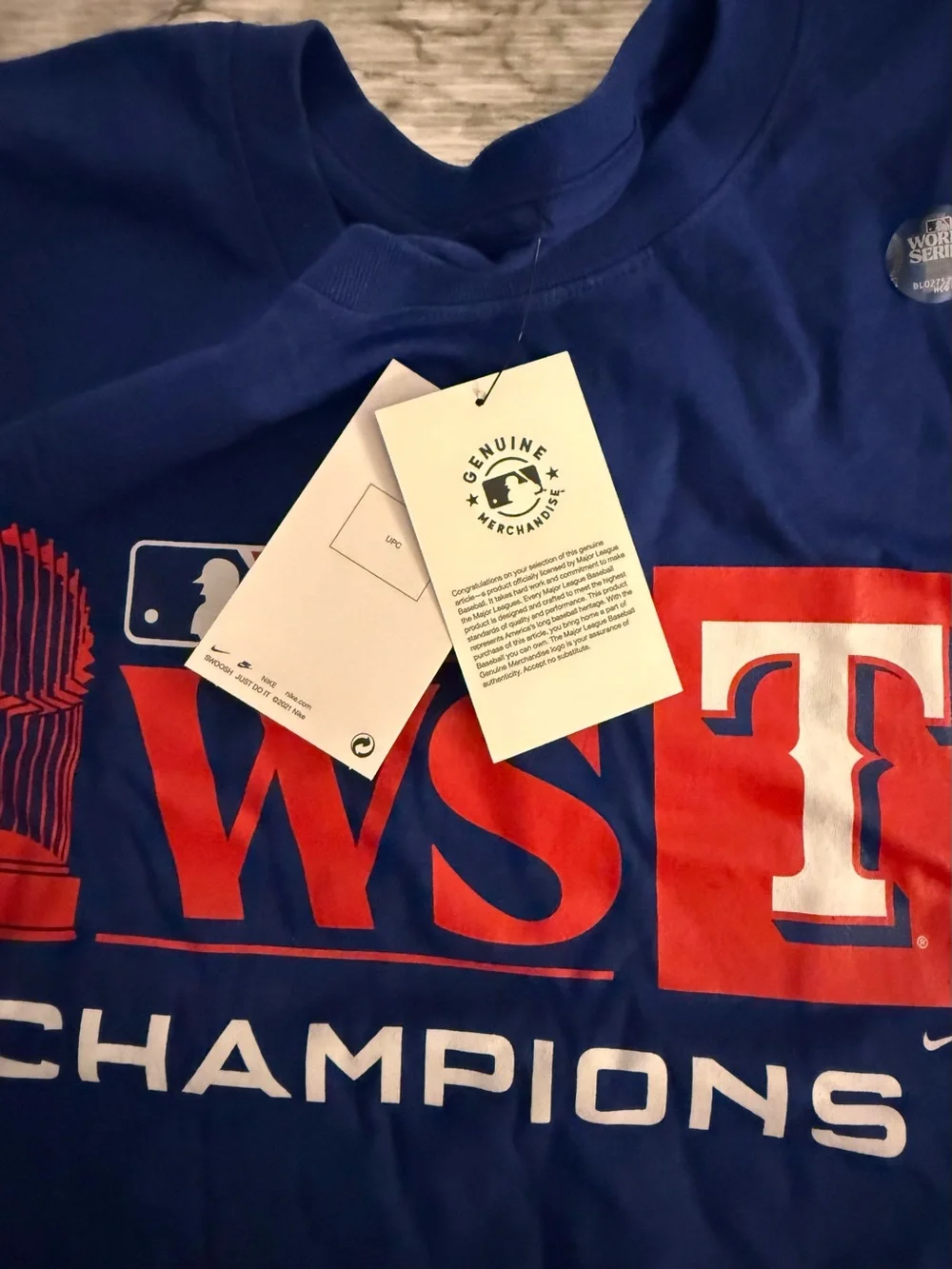 NWT Nike Texas Rangers 2023 World Series Champions T-Shirt Blue Men’s XXL